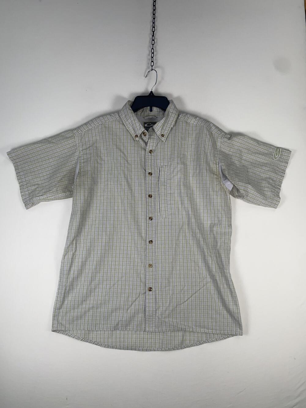 Drake Shirt Mens Medium Green Plaid Short Sleeve Button Up Fishing Hunting